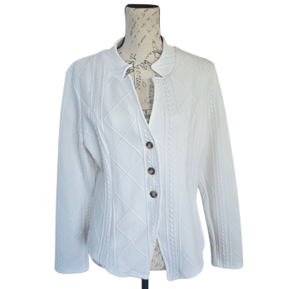 White Textured Single Breasted Button Blazer Jacket L